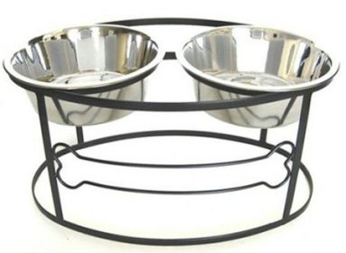 Bone Raised Double Dog Bowl - Medium/Black