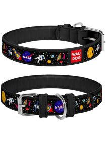 Leather Dog Collar with NASA Design Dog Collars for Medium Dogs Small Dogs 8-11 inch Neck x 0.5 inch Wide Heavy Duty Dog Collars with Durable Metal Bu