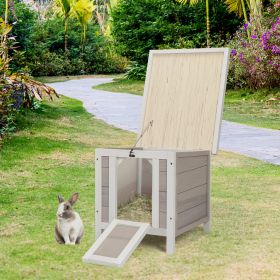 Modern Wooden Rabbit Cat Dog Hutch, Indoor/Outdoor Retreat House with Openable Roof for Small Pets, Weatherproof, Gray