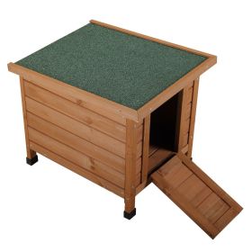 Modern Wooden Rabbit Cat Dog Hutch, Indoor/Outdoor Retreat House with Openable Roof for Small Pets, Weatherproof, Bright Yellow