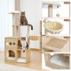 Modern Luxury Cat Tree Wooden Multi-Level Cat Tower Cat Sky Castle With 2 Cozy Condos, Cozy Perch, Spacious Hammock And Interactive Dangling Ball (Min