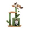 Cactus Cat Tree Cat Tower with Warmy Condo, Plush Perches, Sisal Scratching Post and Fluffy Balls for Small and Medium Cats (Minimum Retail Price for