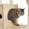 Modern Luxury Cat Tree Wooden Multi-Level Cat Tower Cat Sky Castle With 2 Cozy Condos, Cozy Perch, Spacious Hammock And Interactive Dangling Ball (Min