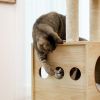 Modern Luxury Cat Tree Wooden Multi-Level Cat Tower Cat Sky Castle With 2 Cozy Condos, Cozy Perch, Spacious Hammock And Interactive Dangling Ball (Min