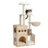 Modern Luxury Cat Tree Wooden Multi-Level Cat Tower Cat Sky Castle With 2 Cozy Condos, Cozy Perch, Spacious Hammock And Interactive Dangling Ball (Min