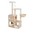 Modern Luxury Cat Tree Wooden Multi-Level Cat Tower Cat Sky Castle With 2 Cozy Condos, Cozy Perch, Spacious Hammock And Interactive Dangling Ball (Min