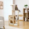 Modern Luxury Cat Tree Wooden Multi-Level Cat Tower Cat Sky Castle With 2 Cozy Condos, Cozy Perch, Spacious Hammock And Interactive Dangling Ball (Min