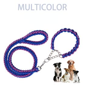 Eight-strand nylon braided dog collar leash dog chain impact blasting chain pet leash (colour: Red and blue, Specification (L * W): M)