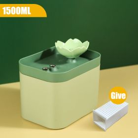 1.5L Auto Cat Water Fountain Filter USB Electric Mute Cat Drinker Bowl Recirculate Filtring Drinker Dog Pet Drinking Dispenser (Color: USB Green, Ships From: China)