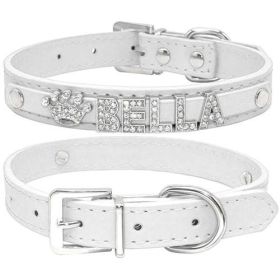 Bling Rhinestone Puppy Dog Collars Personalized Small Dogs Chihuahua (Color: White, size: M)