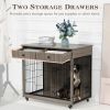 Dog Crate Furniture, Wooden Dog Crate End Table, 38.4 Inch Dog Kennel with 2 Drawers Storage, Heavy Duty Dog Crate, Decorative Pet Crate Dog Cage for